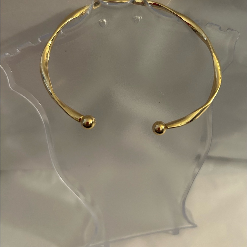 NEW Fashion Sizable Golden-Tone Twisted Alloy Open Bangle Bracelet Balled Ends - Picture 6 of 7